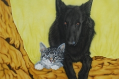 Groenen-daelerDasher-en-kat-jinx op Doek 50x60 cm