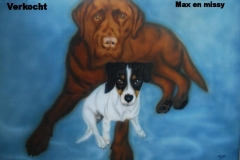 Labrador en-Jack-Russel-Max-en-Missy op Doek 50x60 cm