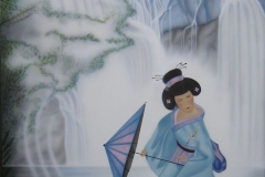Geisha-japans-tafereel op Hout 80x100 cm