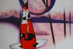 Japanse-Koi-Doitsu-Showa-op-hout 80x100 cm