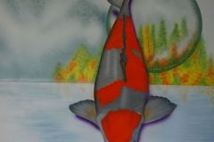 Japanse koi Ochib Shiigure op Trespa  50x60 m